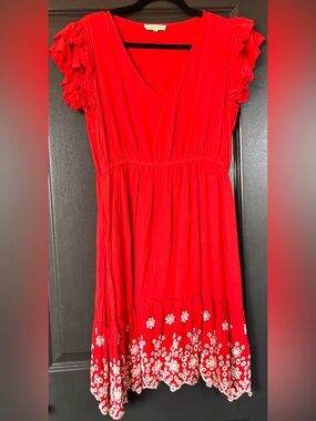Solitaire Red Mini Dress with White Floral Hem